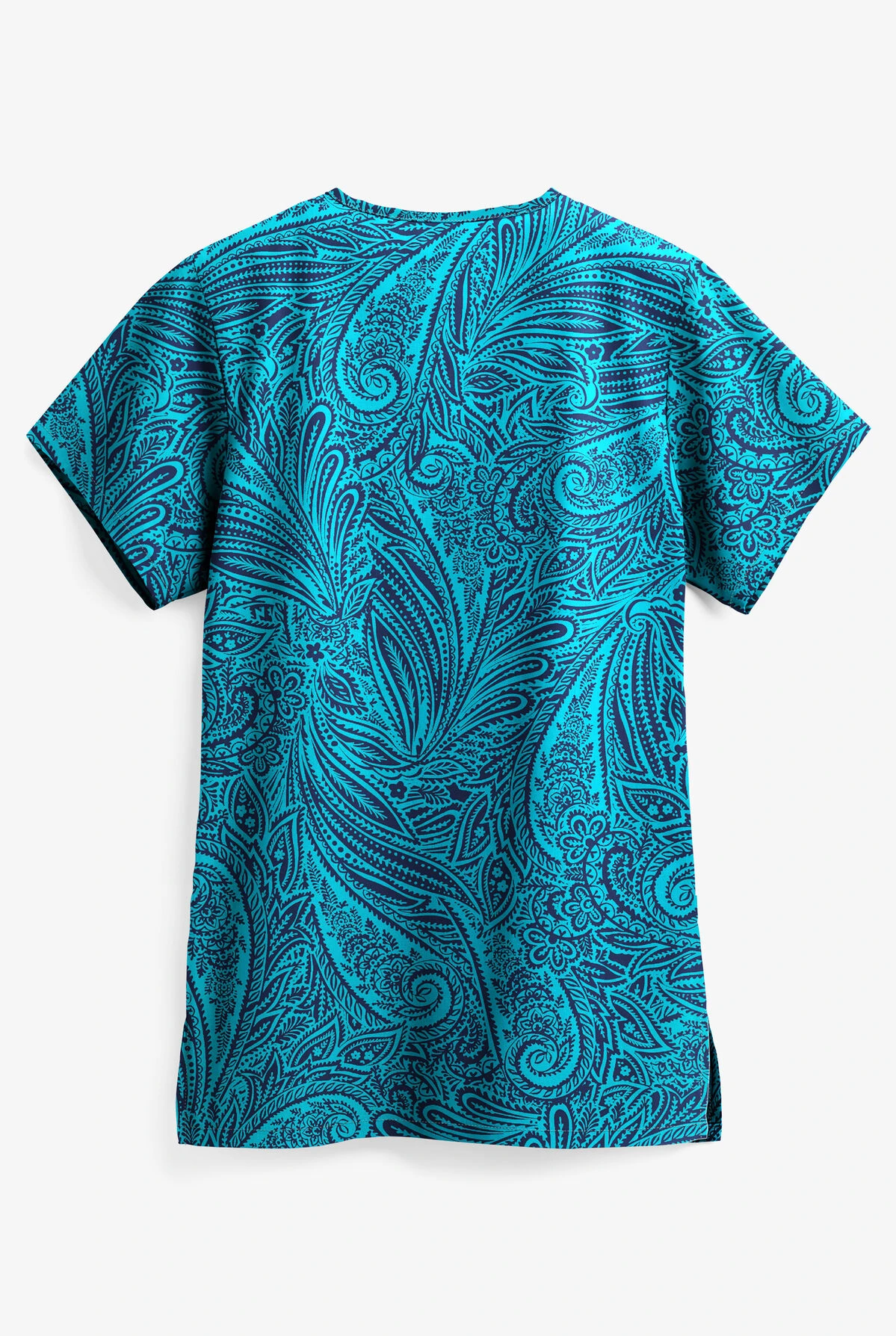 UA Paisley Delight Turquoise Women's 3-Pocket V-Neck Print Scrub Top 2 UA Paisley Delight Turquoise Women's 3-Pocket V-Neck Print Scrub Top - Image 2