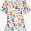 UA Best Buy Playful Doggies White Printed Women's 3-Pocket V-Neck Scrub Top