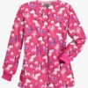 Butter-Soft Walk In The Park Fuchsia Women's 2-Pocket Warm Up Print Scrub Jacket