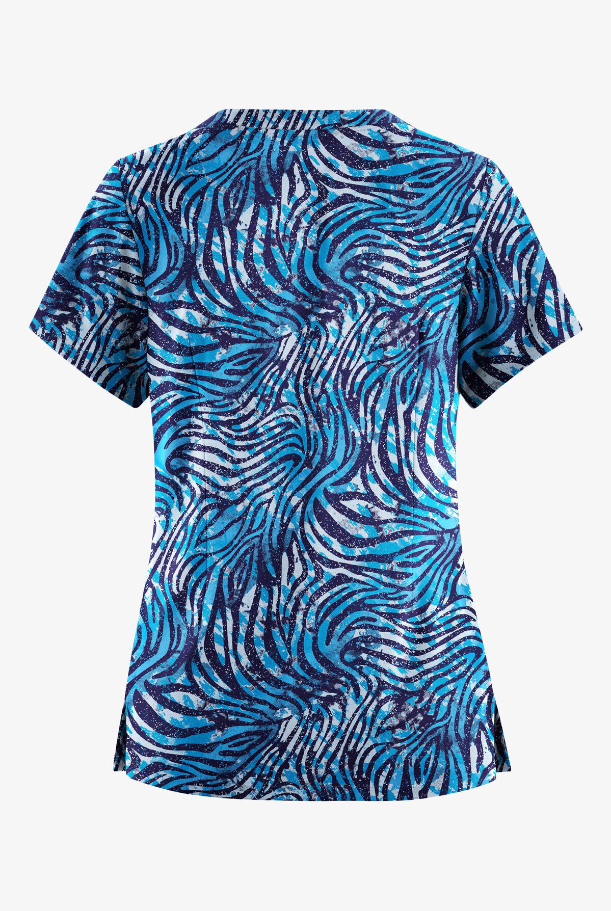 Butter-Soft Originals Abstract Zebra Turquoise Women's 6-Pocket Scallop Neck Printed Scrub Top 2 Butter-Soft Originals Abstract Zebra Turquoise Women's 6-Pocket Scallop Neck Printed Scrub Top - Image 2