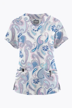 Butter-Soft Originals Kashmir Paisley Women's 6-Pocket Scallop Neck Printed Scrub Top