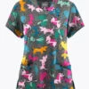 Butter-Soft Originals Paw Friends Pewter Women's 6-Pocket Scallop Neck Printed Scrub Top 