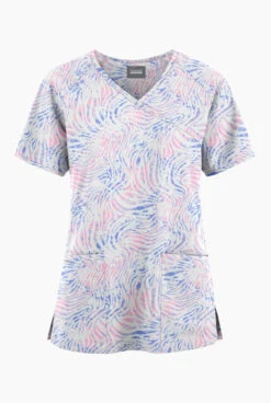 Butter-Soft Originals Abstract Zebra Women's 3-Pocket Mock Wrap Raglan Sleeve Printed Scrub Top