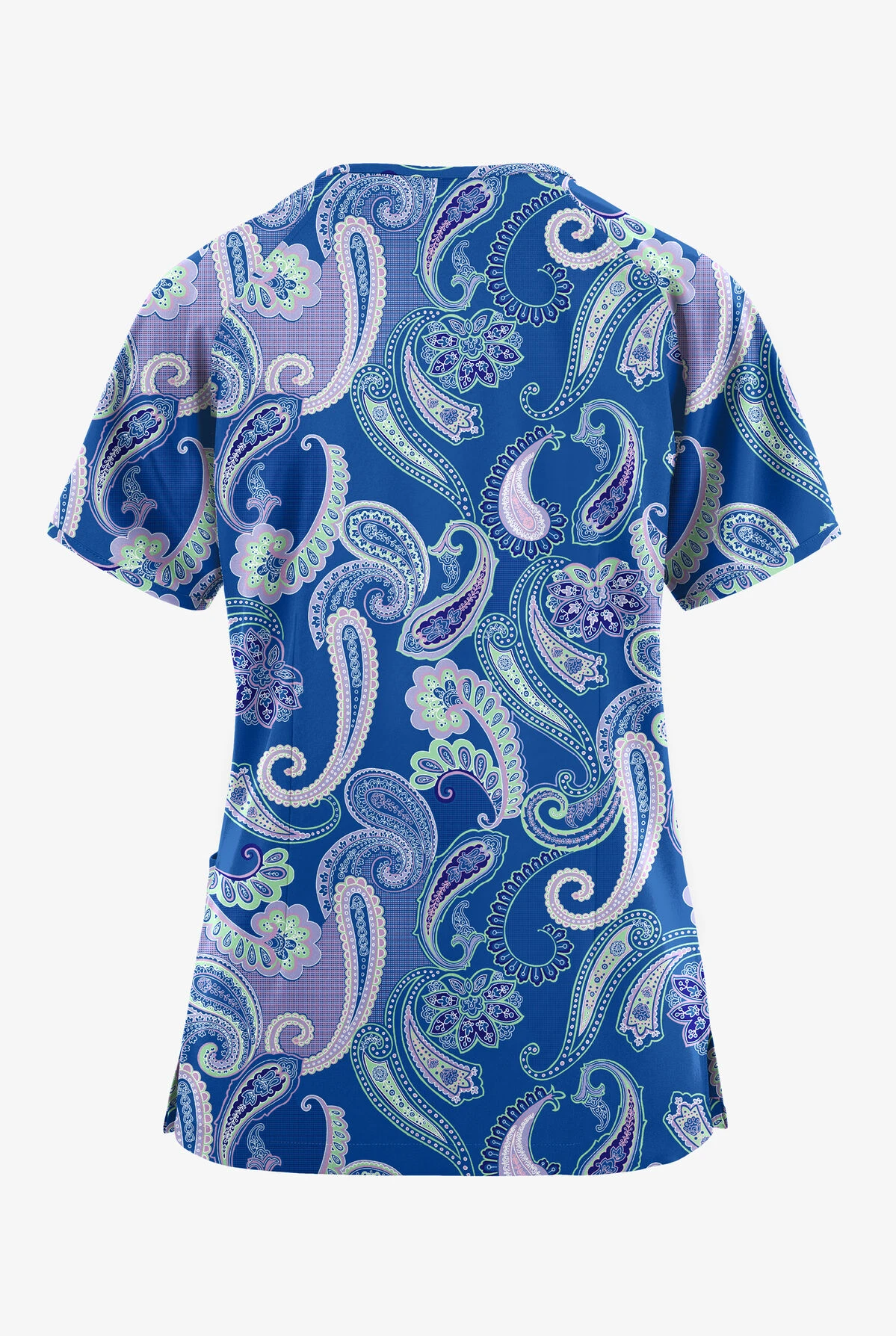 Butter-Soft Originals Kashmir Paisley Women's 3-Pocket Mock Wrap Raglan Sleeve Printed Scrub Top 2 Butter-Soft Originals Kashmir Paisley Women's 3-Pocket Mock Wrap Raglan Sleeve Printed Scrub Top - Image 2