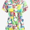 Butter-Soft Joyful Snowman Grass Green Women’s 4-Pocket V Notch-Neck Printed Scrub Top