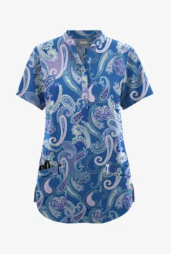 Butter-Soft Originals Kashmir Paisley Royal Women's 6-Pocket Mandarin Collar Printed Scrub Top 