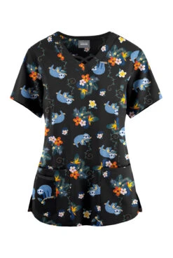 Butter-Soft Originals Nap Time Women's 3-Pocket Criss Cross Printed Scrub TopĀ