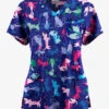 Butter-Soft Originals Paw Friends Navy Women's 7-Pocket Curved V-Neck Printed Scrub Top 