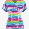Butter-Soft Originals Rio Stripe Women's 7-Pocket Curved V-Neck Printed Scrub Top 