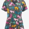 Butter-Soft Originals Paw Friends Pewter Women's 3-Pocket Mock Wrap With Ties Printed Scrub Top 