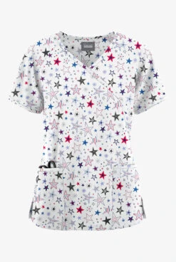 Butter-Soft Originals Summer Starburst Women's 3-Pocket Mock Wrap With Ties Printed Scrub Top 