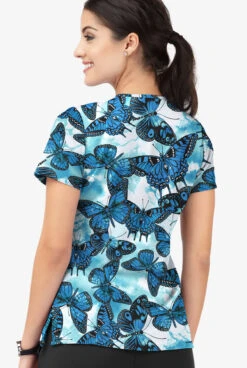 Easy Stretch By Butter-Soft Butterfly Oasis Women's 4-Pocket Lace Up V-Neck Printed Scrub Top -Clinic Love Style TS222BOWT 3