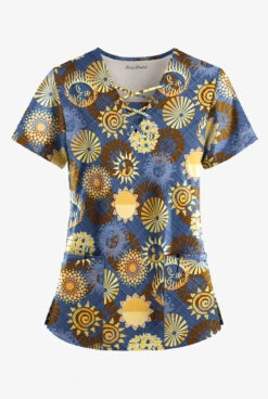 Easy STRETCH By Butter-Soft™ Celestial Skies Navy Women's 4-Pocket Lace Up V-Neck Print Scrub Top