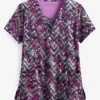 Easy STRETCH By Butter-Soft™ Distressed Chevron Eggplant Women's 4-Pocket V-Neck Print Scrub Top