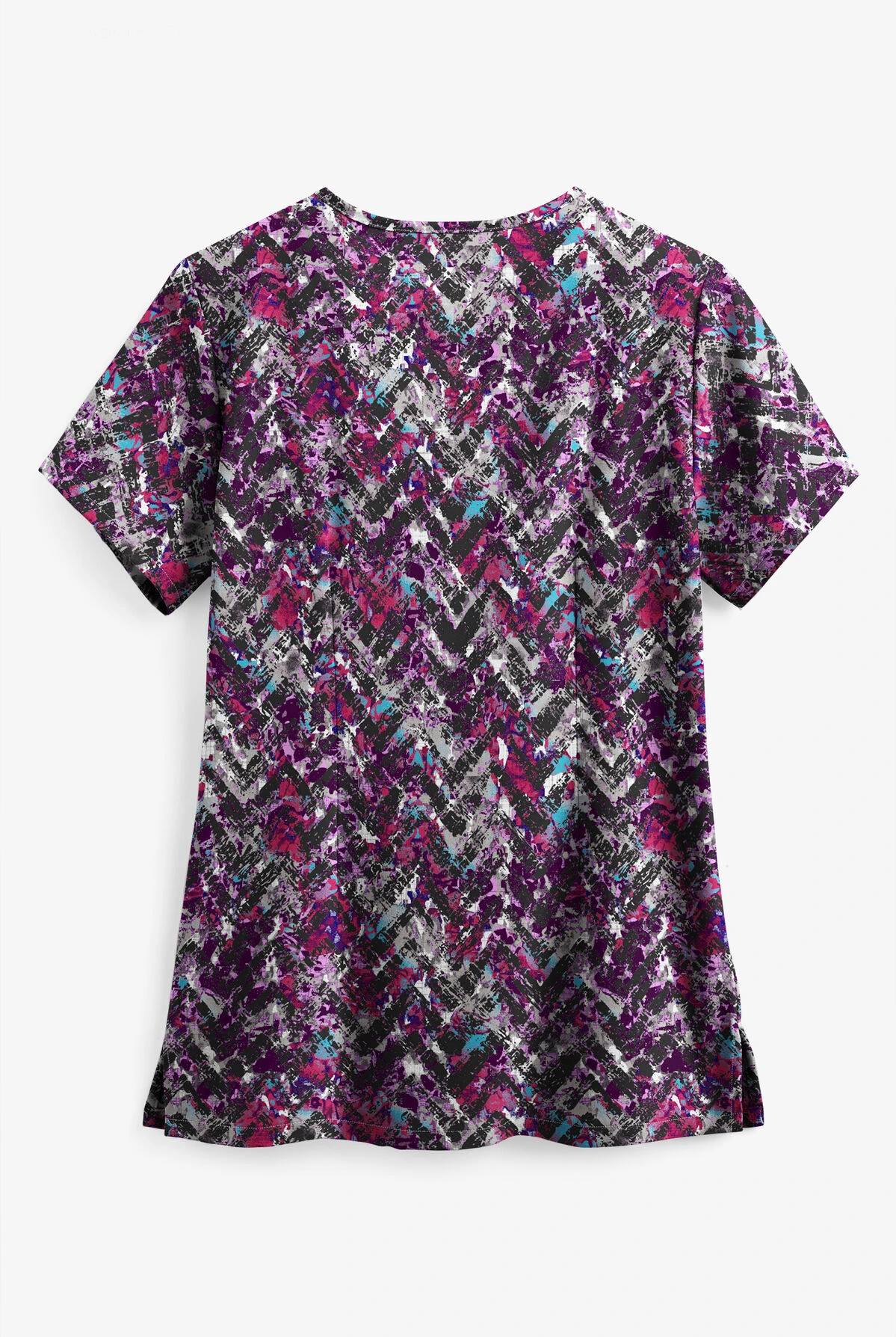 Easy STRETCH By Butter-Soft™ Distressed Chevron Eggplant Women's 4-Pocket V-Neck Print Scrub Top 2 Easy STRETCH By Butter-Soft™ Distressed Chevron Eggplant Women's 4-Pocket V-Neck Print Scrub Top - Image 2