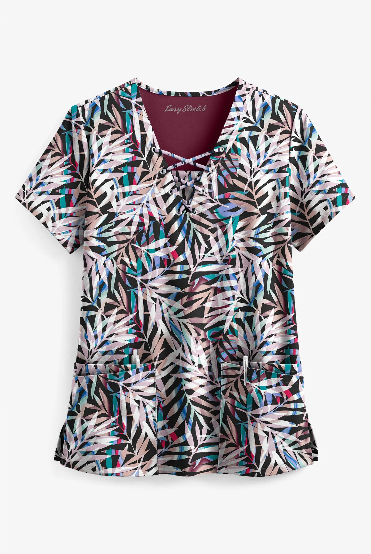 Easy STRETCH By Butter-Soft™ Falling Fronds Onyx Black Printed Women's 4-Pocket V-Neck Scrub Top 1 Easy STRETCH By Butter-Soft™ Falling Fronds Onyx Black Printed Women's 4-Pocket V-Neck Scrub Top