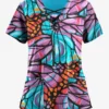 Easy Stretch By Butter-Soft Onyx Butterflies Women's 4-Pocket Lace Up V-Neck Print Scrub Top