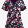 Easy Stretch By Butter-Soft Kyoto Floral Onyx Women's 4-Pocket Lace Up V-Neck Printed Scrub Top