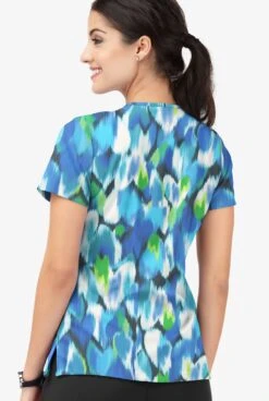 Easy Stretch By Butter-Soft Love Garden Pewter Women's 4-Pocket Lace Up V-Neck Printed Scrub Top -Clinic Love Style TS222LGPW 092023 3