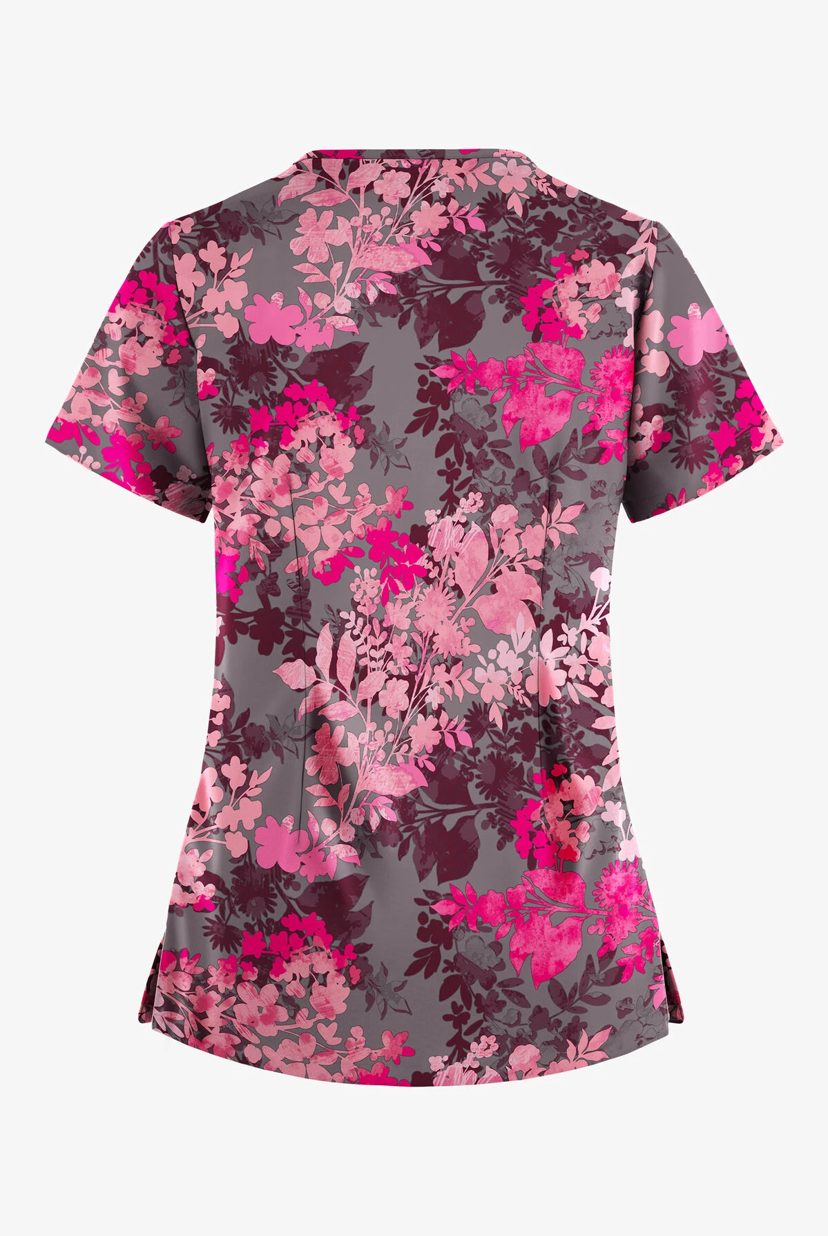 Easy STRETCH By Butter-Soft ™ Medici Floal Greystone Women's 4-Pocket Lace Up V-Neck Print Scrub Top 2 Easy STRETCH By Butter-Soft ™ Medici Floal Greystone Women's 4-Pocket Lace Up V-Neck Print Scrub Top - Image 2