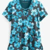 Easy STRETCH By Butter-Soft™ Blooming Petals Pewter Women's 4-Pocket Jewel Neck Print Scrub Top