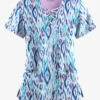 Easy STRETCH By Butter-Soft™ Rotterdam Ikat Turquoise Women's 4-Pocket V-Neck Print Scrub Top