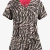 Easy Stretch By Butter-Soft Spirit Animal Onyx Women's 4-Pocket Lace Up V-Neck Printed Scrub Top