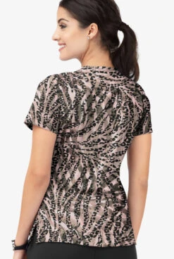 Easy Stretch By Butter-Soft Spirit Animal Onyx Women's 4-Pocket Lace Up V-Neck Printed Scrub Top -Clinic Love Style TS222SABL 3