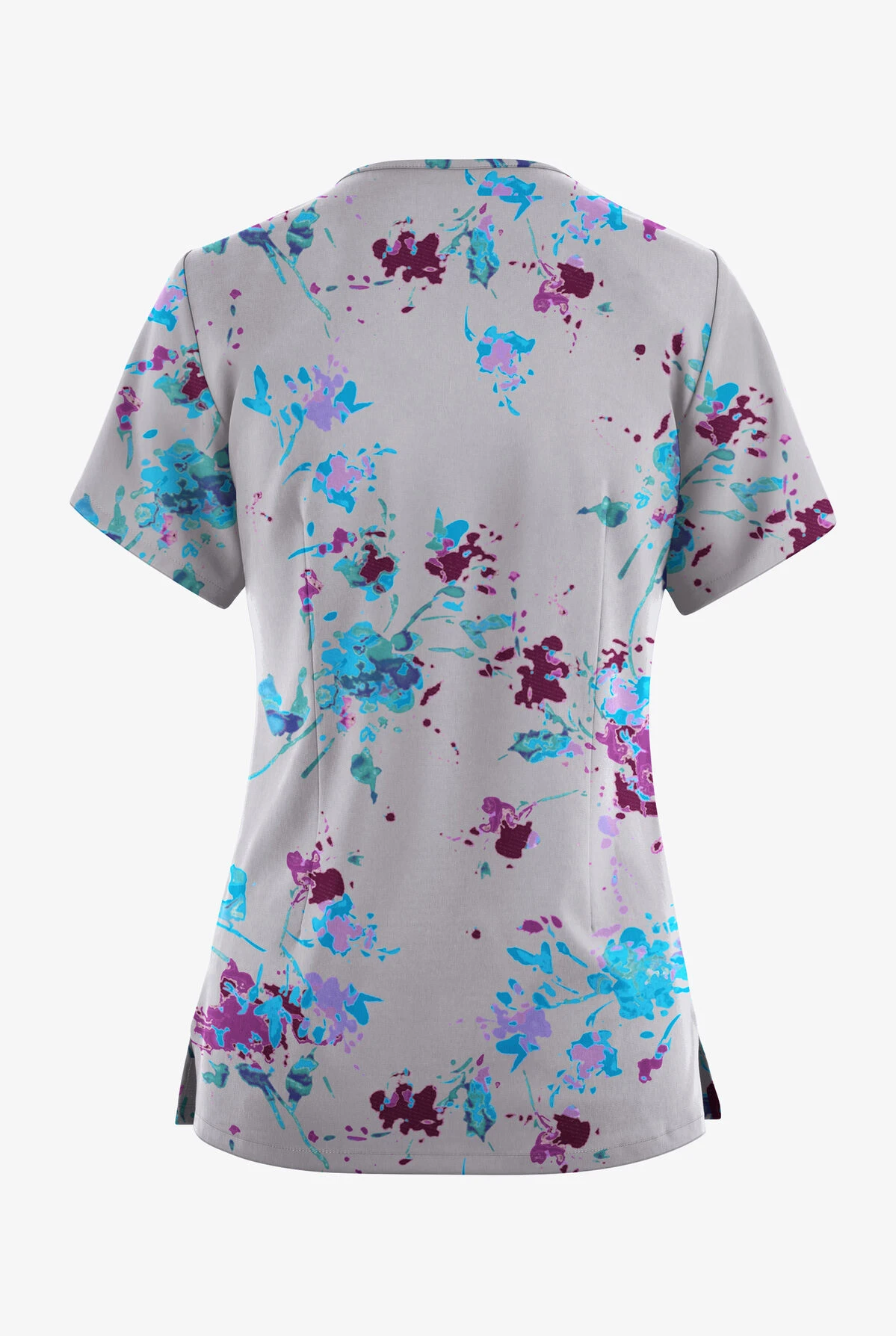 Butter-Soft Originals Floral Splash Silver Women's 4-Pocket Rounded V-Neck Printed Scrub Top 2 Butter-Soft Originals Floral Splash Silver Women's 4-Pocket Rounded V-Neck Printed Scrub Top - Image 2