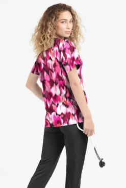Easy Stretch By Butter-Soft Love Garden Onyx Women's 4-Pocket Zip Curved Neck Printed Scrub Top -Clinic Love Style TS4236LGBL 3