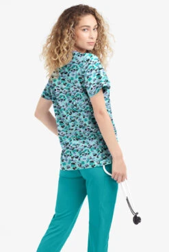 Easy Stretch By Butter-Soft Mystical Animal Women's 4-Pocket Zip Curved Neck Printed Scrub Top -Clinic Love Style TS4236MASE 3