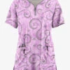 Easy STRETCH By Butter-Soft™ Whimsical Sky Amethyst Mist Womens 4-Pocket Zip Neck Print Scrub Top