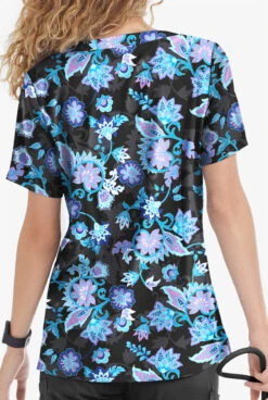 UA Butter-Soft STRETCH Jacobean Spring Women’s 4-Pocket Notch-Neck Printed Scrub Top -Clinic Love Style TS4244JSBL 3