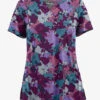 Butter-Soft STRETCH Layered Floral Navy Women's 4-Pocket Notch Neck Print Scrub Top