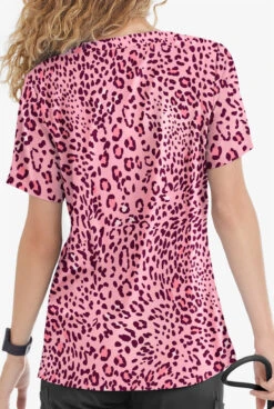 UA Butter-Soft STRETCH Summer Animal Wine Women’s 4-Pocket Notch-Neck Printed Scrub Top -Clinic Love Style TS4244SAWN 3