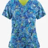 Easy STRETCH By Butter-Soft™ Charming Swirls Fresh Lime Women's 2-Pocket V-Neck Print Scrub Top