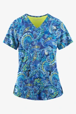 Easy STRETCH By Butter-Soft™ Charming Swirls Fresh Lime Women's 2-Pocket V-Neck Print Scrub Top