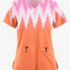 Easy STRETCH By Butter-Soft™ Dipped Coral Sunset Women's 2-Pocket V-Neck Print Scrub Top