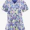 Easy STRETCH By Butter-Soft™ Enchanting Ikat White Printed Women's 2-Pocket V-Neck Scrub Top