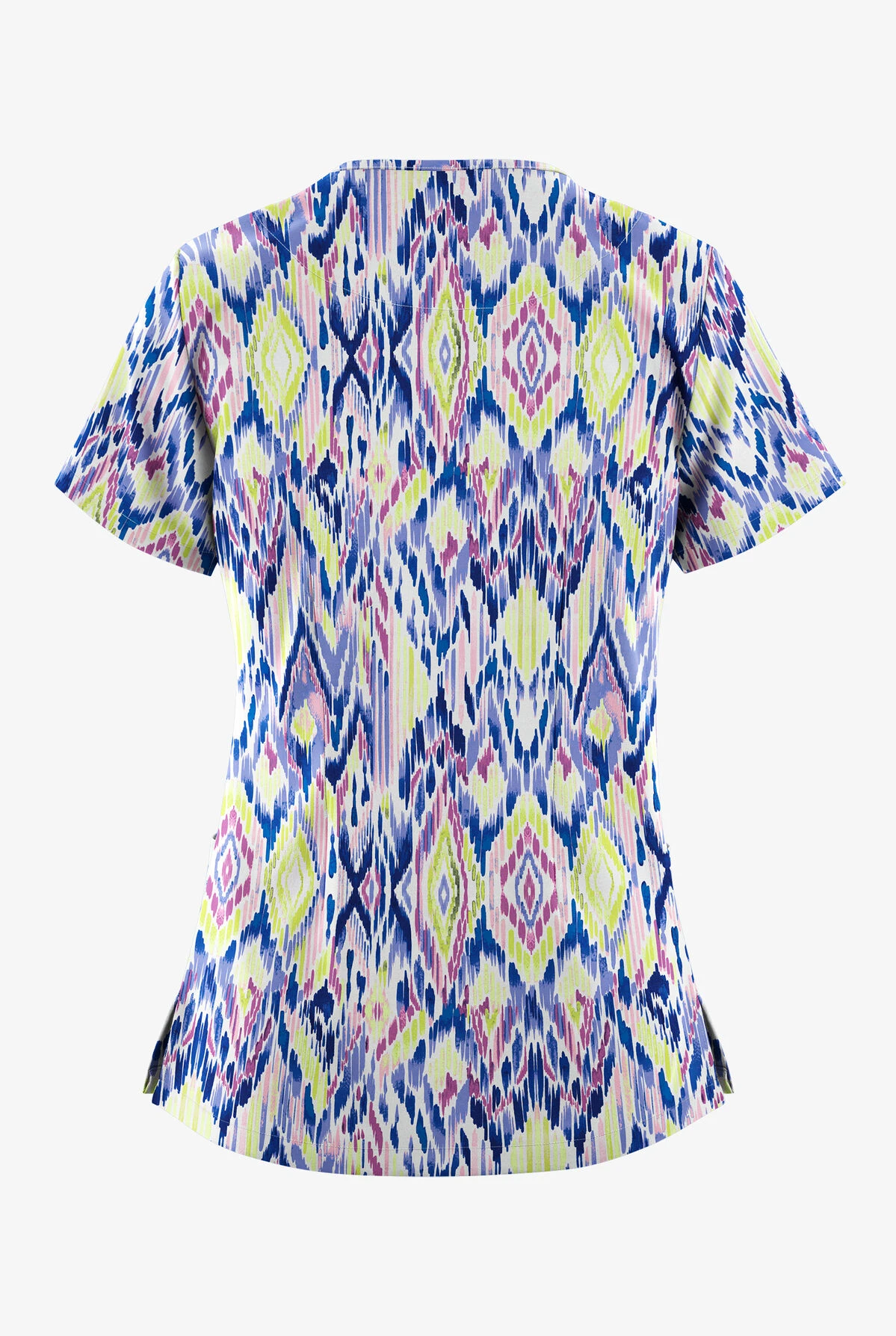 Easy STRETCH By Butter-Soft™ Enchanting Ikat White Printed Women's 2-Pocket V-Neck Scrub Top 2 Easy STRETCH By Butter-Soft™ Enchanting Ikat White Printed Women's 2-Pocket V-Neck Scrub Top - Image 2