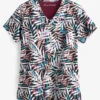 Easy STRETCH By Butter-Soft™ Falling Fronds Women's 2-Pocket V-Neck Print Scrub Top