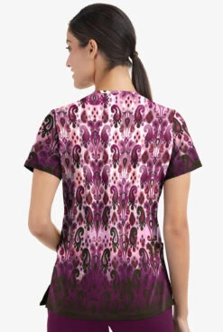 Easy STRETCH By Butter-Soft Gradient Ikat Eggplant Women's 2-Pocket V-Neck Print Scrub Top 5 Easy STRETCH By Butter-Soft Gradient Ikat Eggplant Women's 2-Pocket V-Neck Print Scrub Top -Clinic Love Style TS434GIEP 3