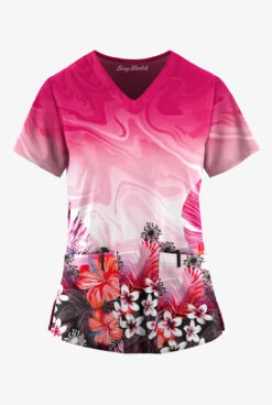 Easy Stretch By Butter-Soft Honolulu Garden Women's 2-Pocket Mitered V-Neck Printed Scrub Top