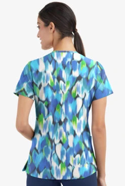 Easy Stretch By Butter-Soft Love Garden Pewter Women's 2-Pocket Mitered V-Neck Printed Scrub Top -Clinic Love Style TS434LGPW 3