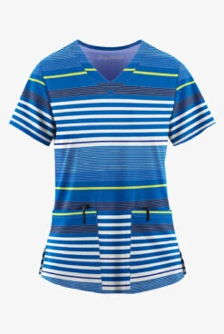 Easy STRETCH By Butter-Soft™ Stripe Me Fresh Lime Women's 2-Pocket V-Neck Print Scrub Top