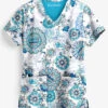 Easy STRETCH By Butter-Soft™ Neon Floral Women's 2-Pocket V-Neck Print Scrub Top