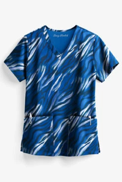 Easy STRETCH By Butter-Soft™ Wild Stripes Women's 2-Pocket V-Neck Print Scrub Top