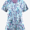 Easy STRETCH By Butter-Soft Rotterdam Ikat Turquoise Women's 2-Pocket V-Neck Print Scrub Top