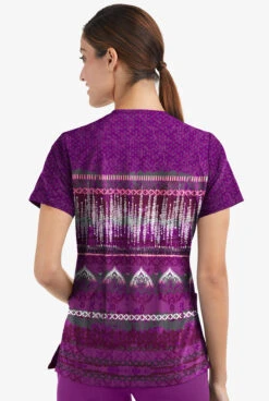 Easy STRETCH By Butter-Soft Woodblock Paisley Eggplant Women's 2-Pocket V-Neck Print Scrub Top -Clinic Love Style TS434WPEP 3