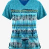 Easy STRETCH By Butter-Soft Woodblock Paisley Turquoise Women's 2-Pocket V-Neck Print Scrub Top